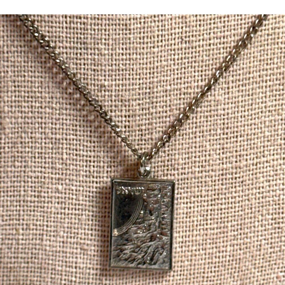 925 Sterling Silver Israel Necklace Judaism Rectangular Pendant Textured Design